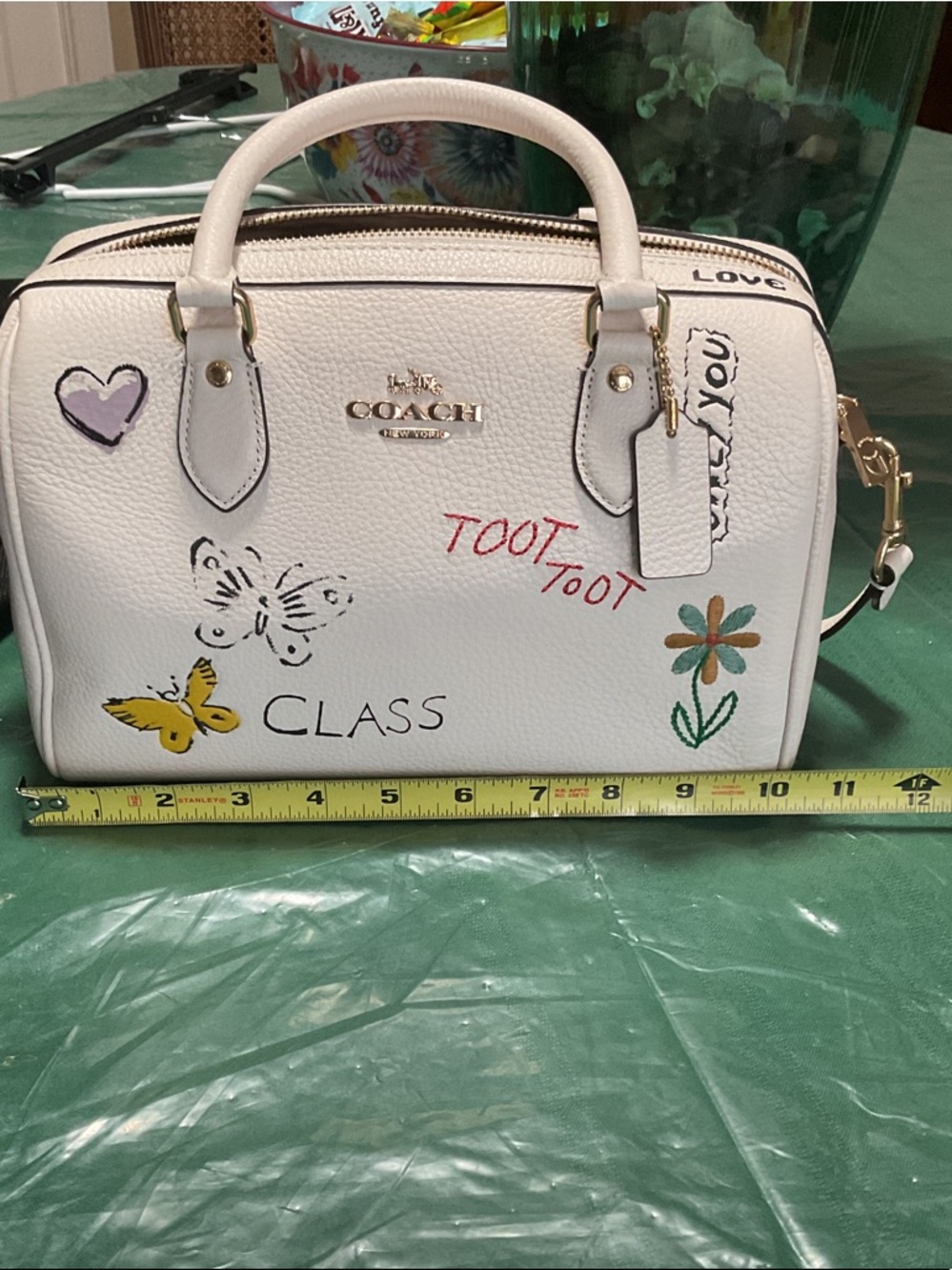 Coach Rowen Cream Leather Doodle Satchel with Floral and Butterfly Accents - Picture 10 of 13